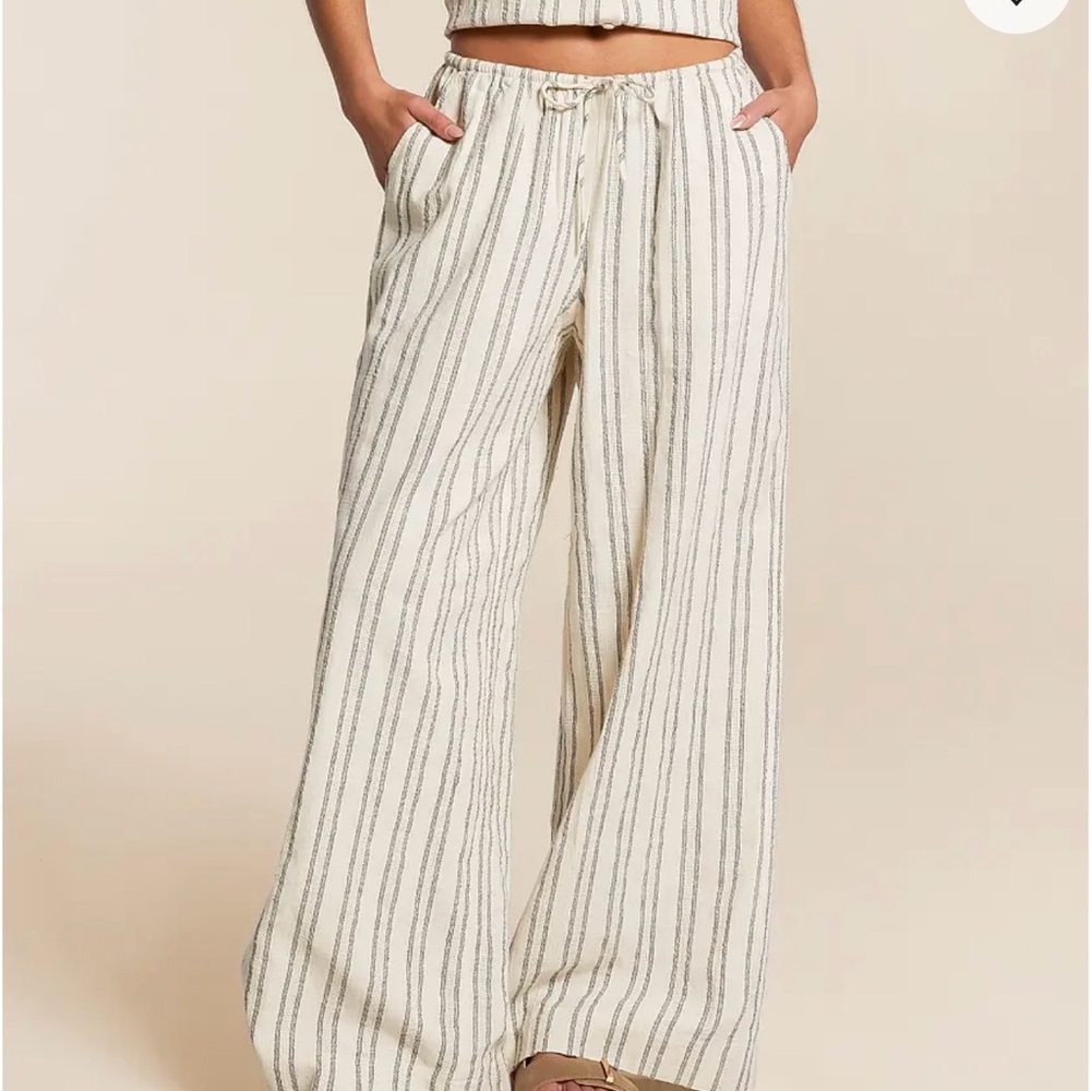 Z Supply Soleil Striped Wide-Leg Drawstring Pants - Sea Salt